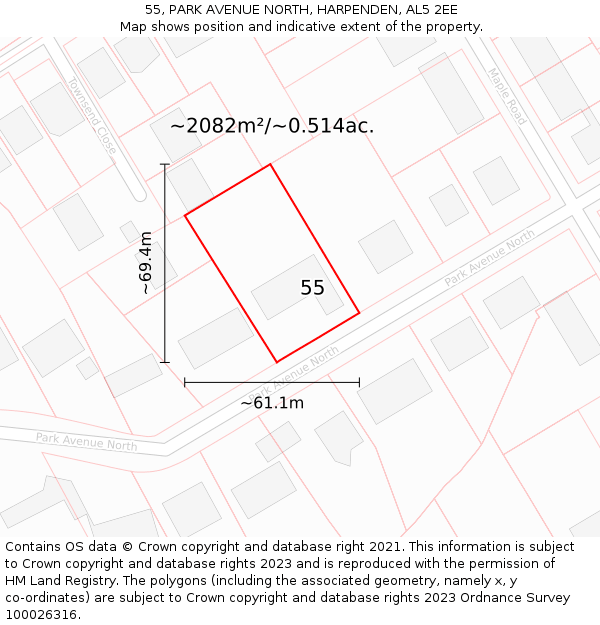 55, PARK AVENUE NORTH, HARPENDEN, AL5 2EE: Plot and title map