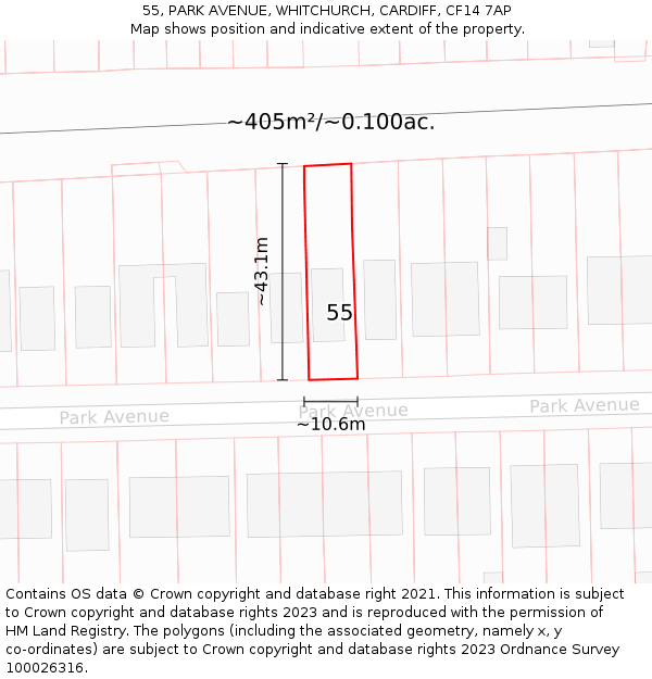 55, PARK AVENUE, WHITCHURCH, CARDIFF, CF14 7AP: Plot and title map