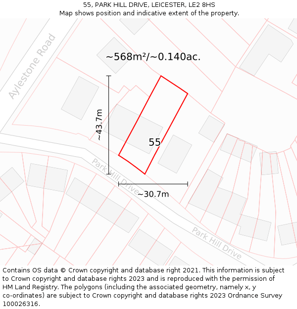 55, PARK HILL DRIVE, LEICESTER, LE2 8HS: Plot and title map