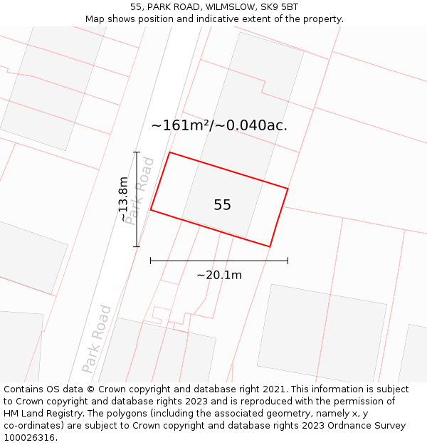 55, PARK ROAD, WILMSLOW, SK9 5BT: Plot and title map