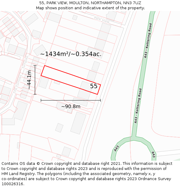 55, PARK VIEW, MOULTON, NORTHAMPTON, NN3 7UZ: Plot and title map