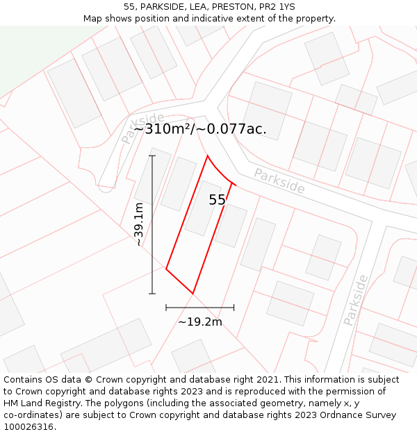 55, PARKSIDE, LEA, PRESTON, PR2 1YS: Plot and title map