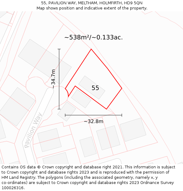 55, PAVILION WAY, MELTHAM, HOLMFIRTH, HD9 5QN: Plot and title map