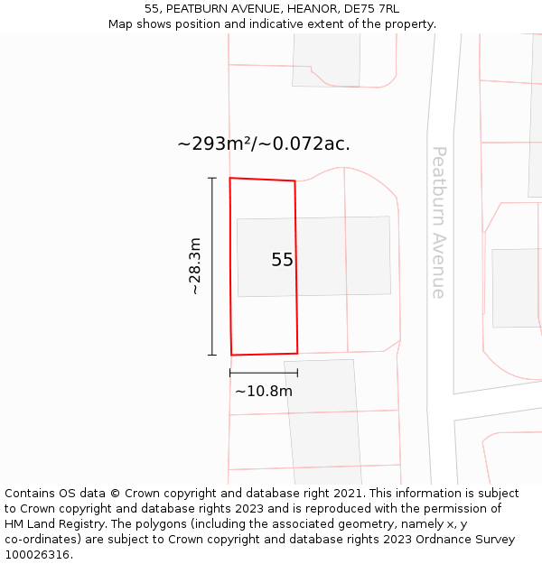 55, PEATBURN AVENUE, HEANOR, DE75 7RL: Plot and title map