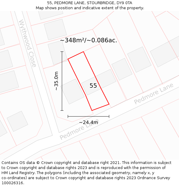 55, PEDMORE LANE, STOURBRIDGE, DY9 0TA: Plot and title map