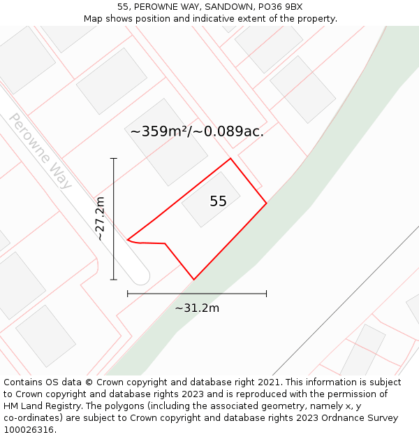 55, PEROWNE WAY, SANDOWN, PO36 9BX: Plot and title map