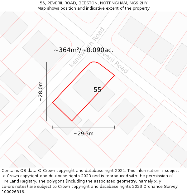 55, PEVERIL ROAD, BEESTON, NOTTINGHAM, NG9 2HY: Plot and title map