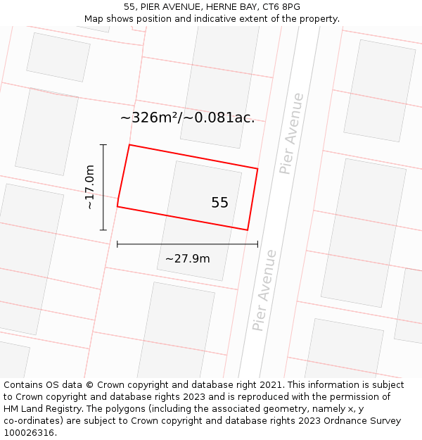 55, PIER AVENUE, HERNE BAY, CT6 8PG: Plot and title map