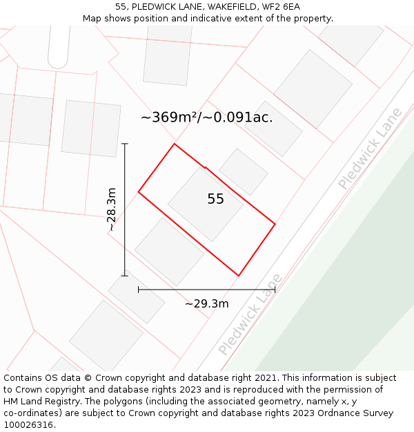 55, PLEDWICK LANE, WAKEFIELD, WF2 6EA: Plot and title map