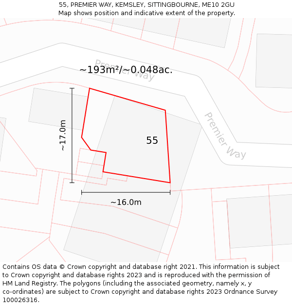 55, PREMIER WAY, KEMSLEY, SITTINGBOURNE, ME10 2GU: Plot and title map