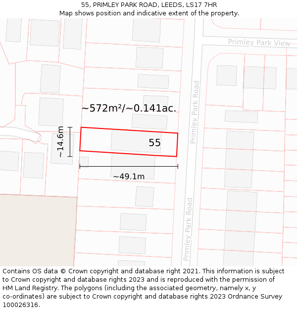 55, PRIMLEY PARK ROAD, LEEDS, LS17 7HR: Plot and title map