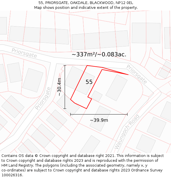 55, PRIORSGATE, OAKDALE, BLACKWOOD, NP12 0EL: Plot and title map