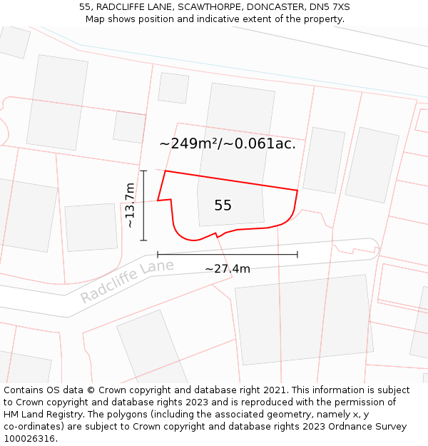 55, RADCLIFFE LANE, SCAWTHORPE, DONCASTER, DN5 7XS: Plot and title map