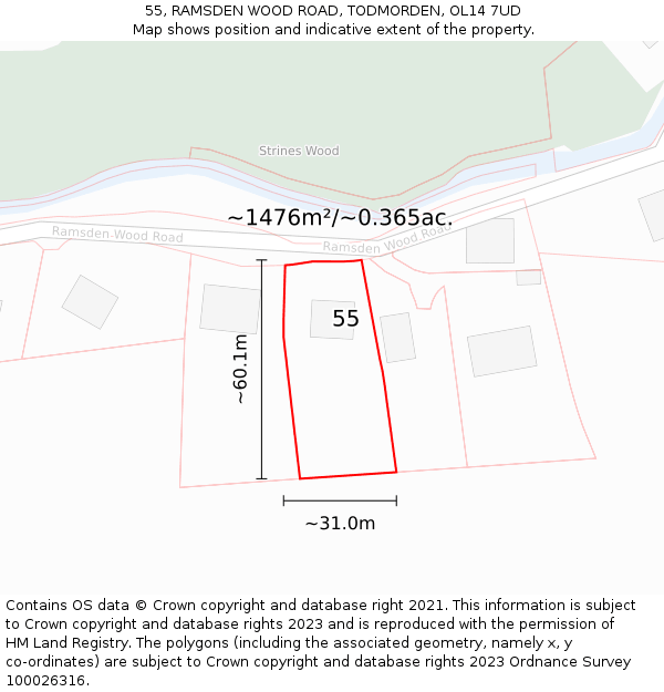 55, RAMSDEN WOOD ROAD, TODMORDEN, OL14 7UD: Plot and title map