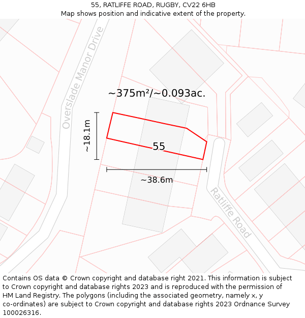 55, RATLIFFE ROAD, RUGBY, CV22 6HB: Plot and title map
