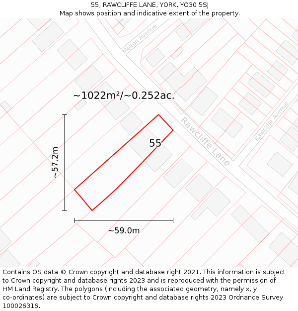55, RAWCLIFFE LANE, YORK, YO30 5SJ: Plot and title map