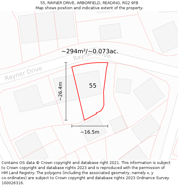 55, RAYNER DRIVE, ARBORFIELD, READING, RG2 9FB: Plot and title map