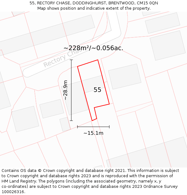 55, RECTORY CHASE, DODDINGHURST, BRENTWOOD, CM15 0QN: Plot and title map