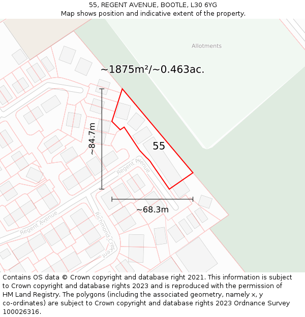 55, REGENT AVENUE, BOOTLE, L30 6YG: Plot and title map