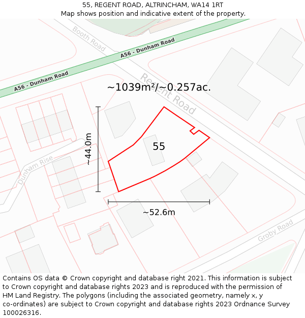 55, REGENT ROAD, ALTRINCHAM, WA14 1RT: Plot and title map