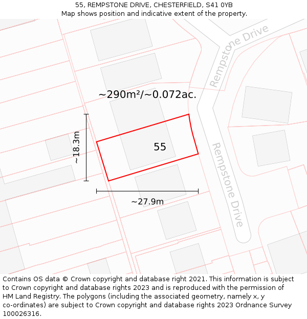 55, REMPSTONE DRIVE, CHESTERFIELD, S41 0YB: Plot and title map