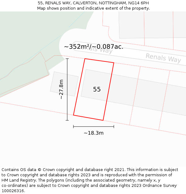55, RENALS WAY, CALVERTON, NOTTINGHAM, NG14 6PH: Plot and title map
