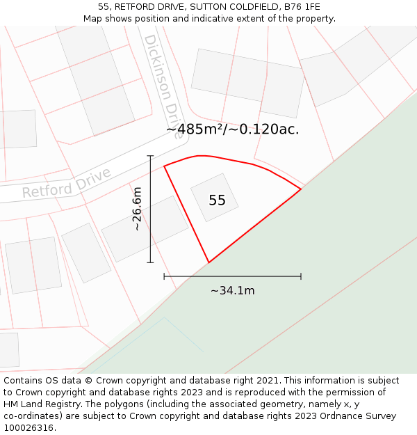 55, RETFORD DRIVE, SUTTON COLDFIELD, B76 1FE: Plot and title map