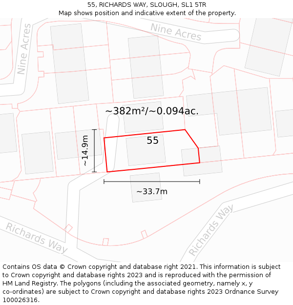 55, RICHARDS WAY, SLOUGH, SL1 5TR: Plot and title map