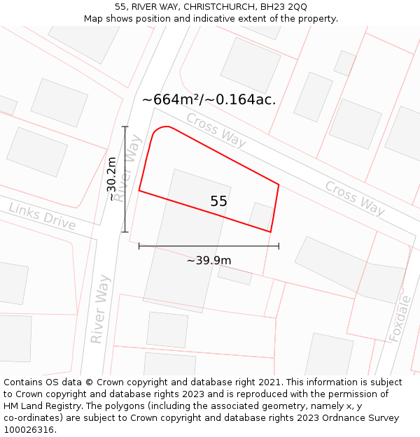 55, RIVER WAY, CHRISTCHURCH, BH23 2QQ: Plot and title map