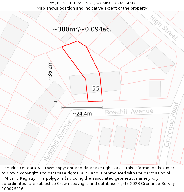 55, ROSEHILL AVENUE, WOKING, GU21 4SD: Plot and title map