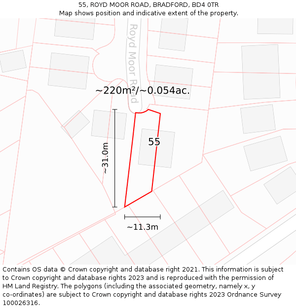 55, ROYD MOOR ROAD, BRADFORD, BD4 0TR: Plot and title map