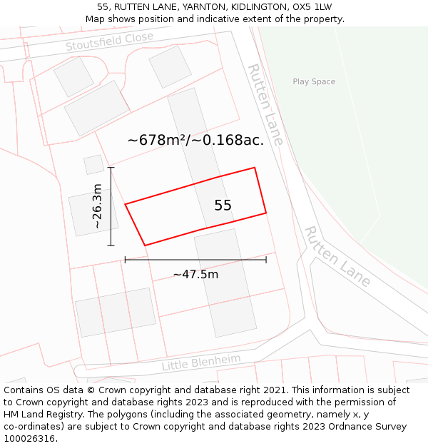 55, RUTTEN LANE, YARNTON, KIDLINGTON, OX5 1LW: Plot and title map