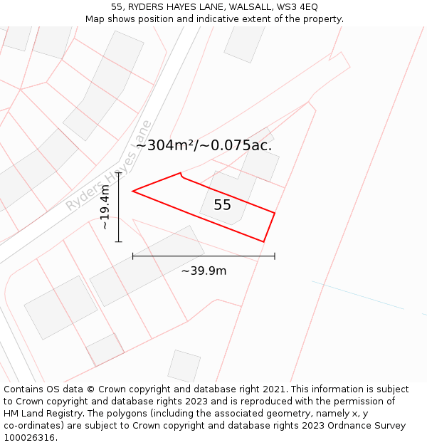 55, RYDERS HAYES LANE, WALSALL, WS3 4EQ: Plot and title map