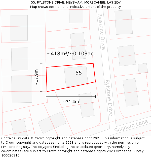 55, RYLSTONE DRIVE, HEYSHAM, MORECAMBE, LA3 2DY: Plot and title map