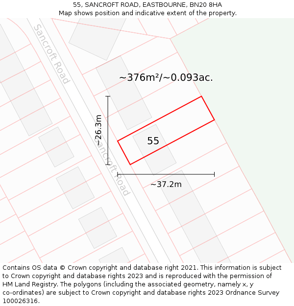 55, SANCROFT ROAD, EASTBOURNE, BN20 8HA: Plot and title map