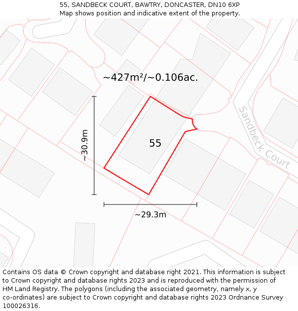 55, SANDBECK COURT, BAWTRY, DONCASTER, DN10 6XP: Plot and title map