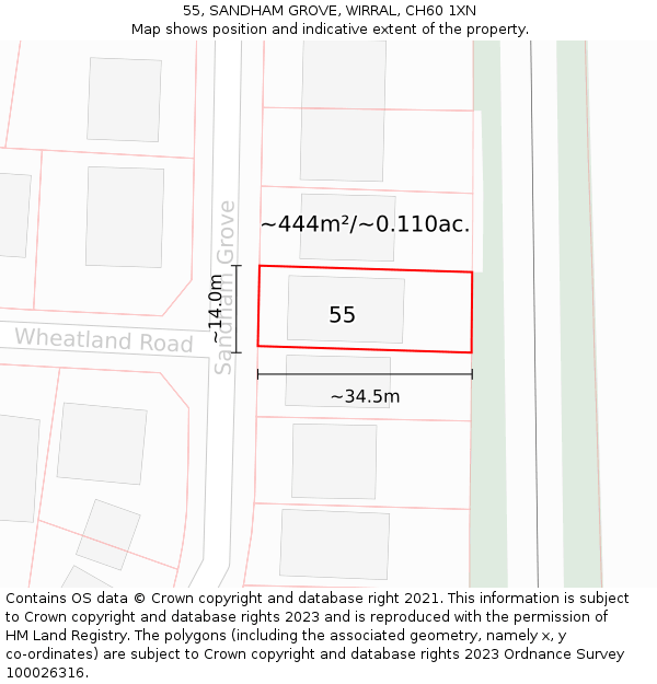 55, SANDHAM GROVE, WIRRAL, CH60 1XN: Plot and title map