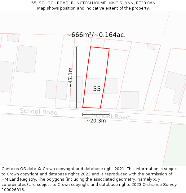 55, SCHOOL ROAD, RUNCTON HOLME, KING'S LYNN, PE33 0AN: Plot and title map