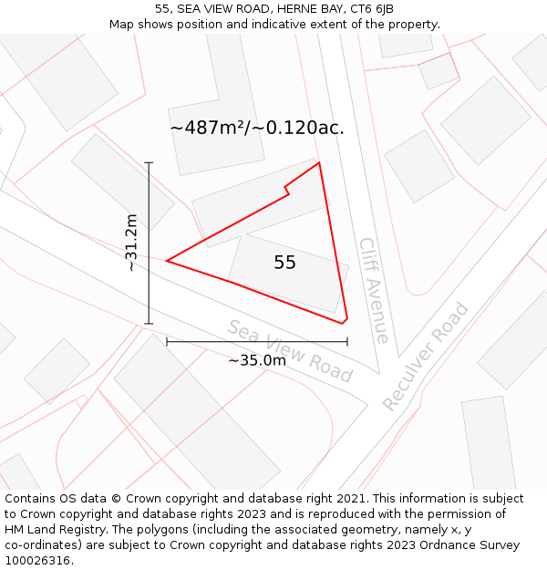 55, SEA VIEW ROAD, HERNE BAY, CT6 6JB: Plot and title map