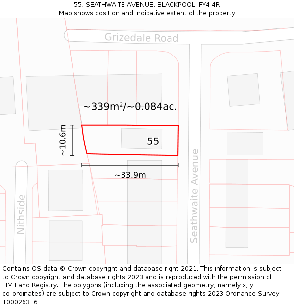 55, SEATHWAITE AVENUE, BLACKPOOL, FY4 4RJ: Plot and title map