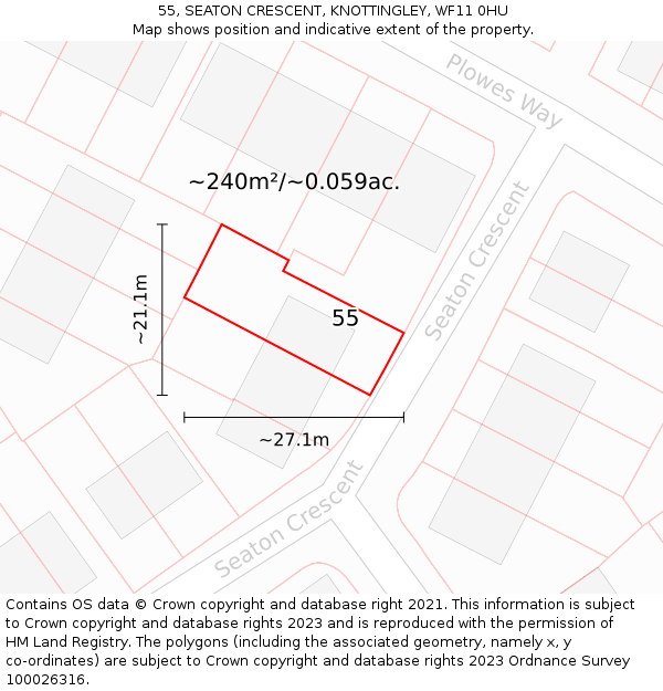 55, SEATON CRESCENT, KNOTTINGLEY, WF11 0HU: Plot and title map