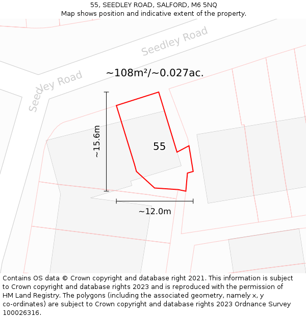 55, SEEDLEY ROAD, SALFORD, M6 5NQ: Plot and title map