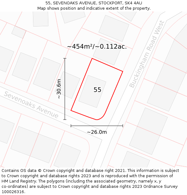 55, SEVENOAKS AVENUE, STOCKPORT, SK4 4AU: Plot and title map