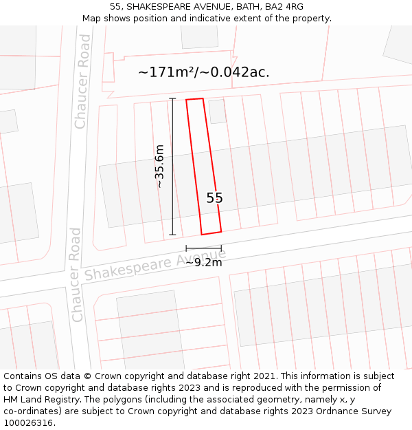 55, SHAKESPEARE AVENUE, BATH, BA2 4RG: Plot and title map