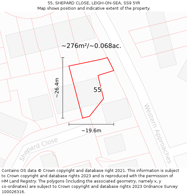 55, SHEPARD CLOSE, LEIGH-ON-SEA, SS9 5YR: Plot and title map