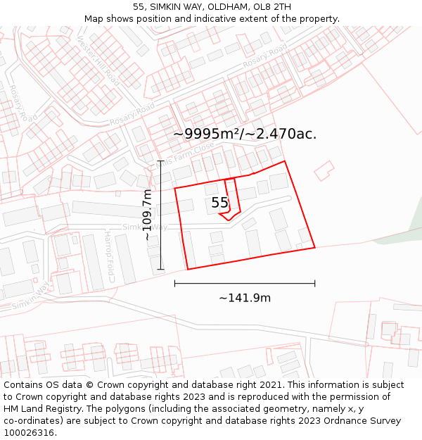 55, SIMKIN WAY, OLDHAM, OL8 2TH: Plot and title map