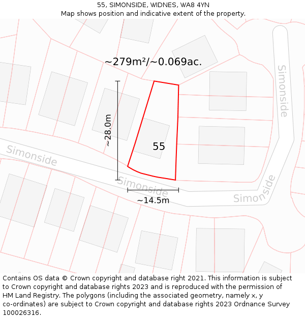 55, SIMONSIDE, WIDNES, WA8 4YN: Plot and title map