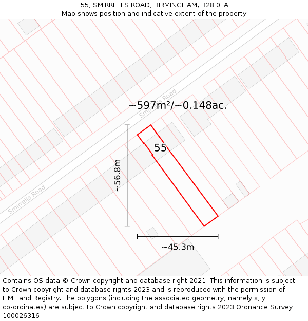 55, SMIRRELLS ROAD, BIRMINGHAM, B28 0LA: Plot and title map