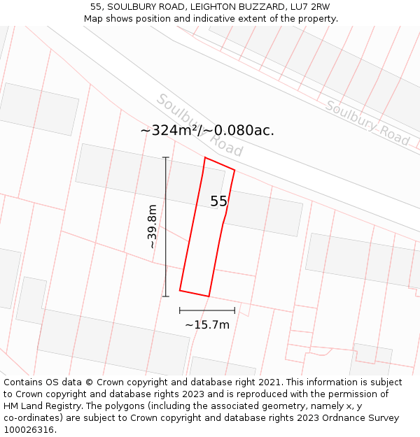 55, SOULBURY ROAD, LEIGHTON BUZZARD, LU7 2RW: Plot and title map