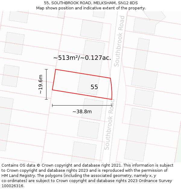 55, SOUTHBROOK ROAD, MELKSHAM, SN12 8DS: Plot and title map